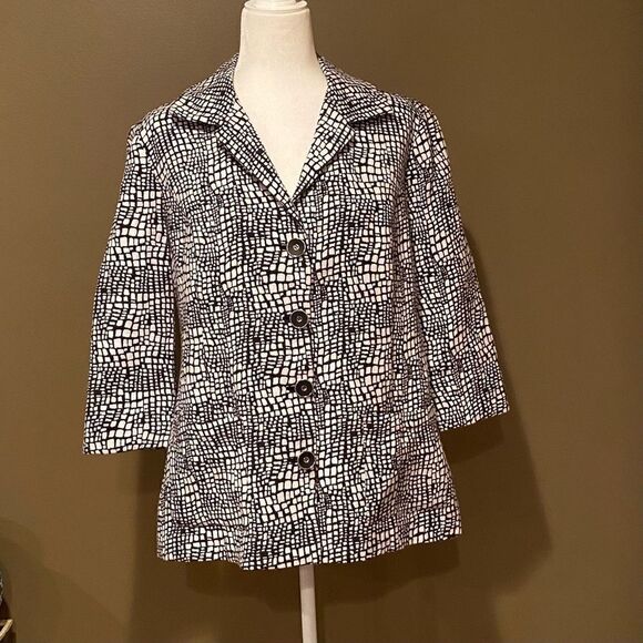 Chico’s Blazer Black/White Sz Large 3/4 Length Sleeve - Picture 8 of 13